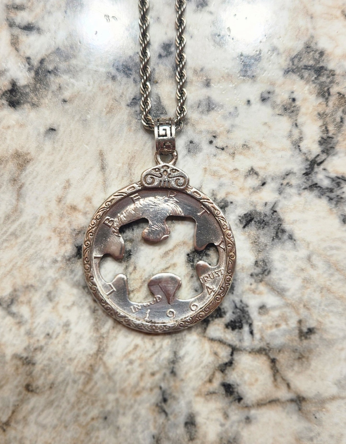 Signature Silver Half Dollar Autism Puzzle Necklace