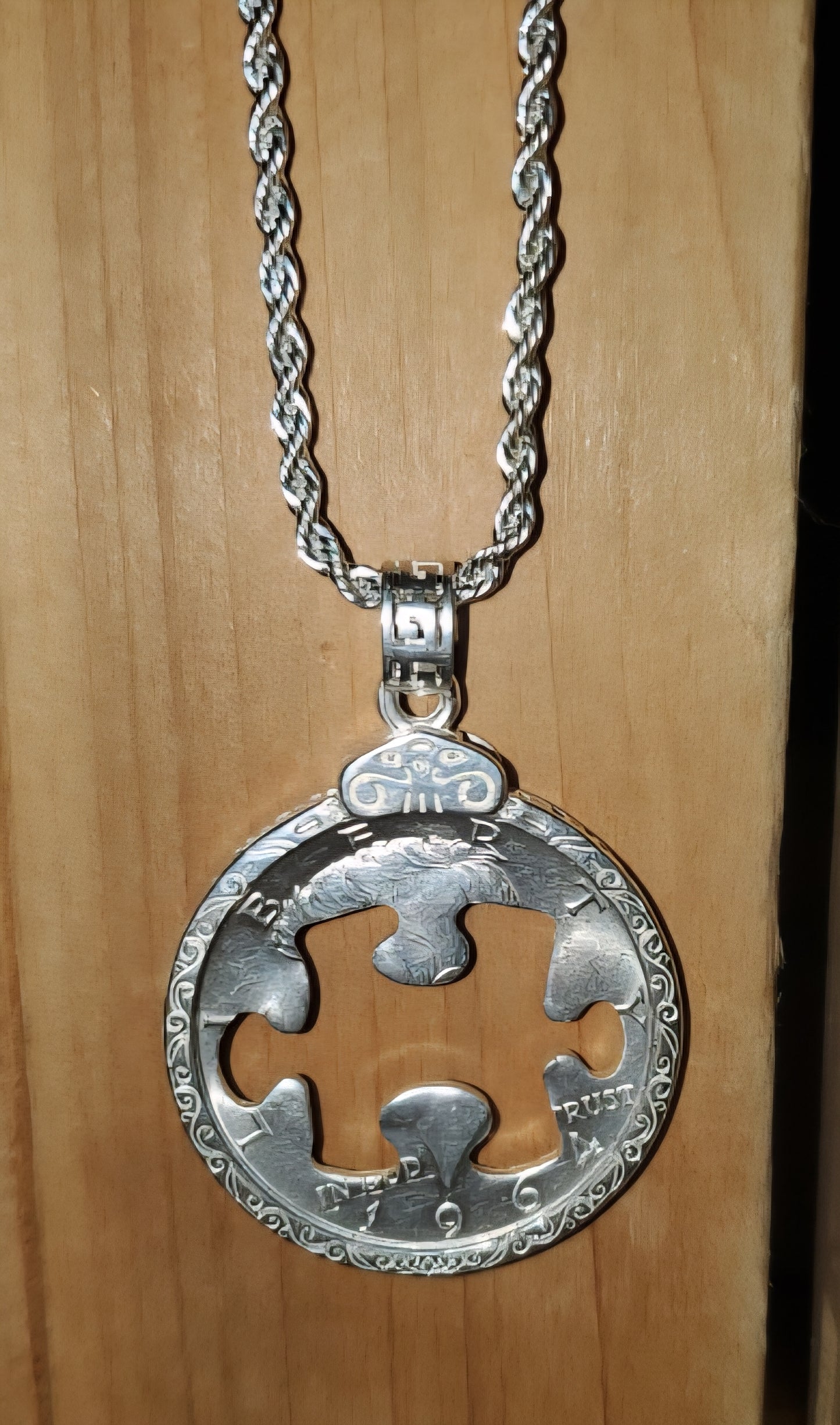 Signature Silver Half Dollar Autism Puzzle Necklace