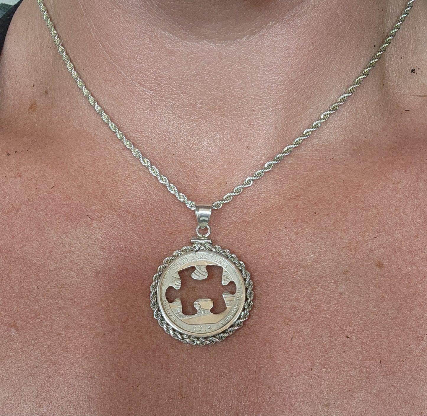 Signature Silver Quarter Autism Puzzle Necklace