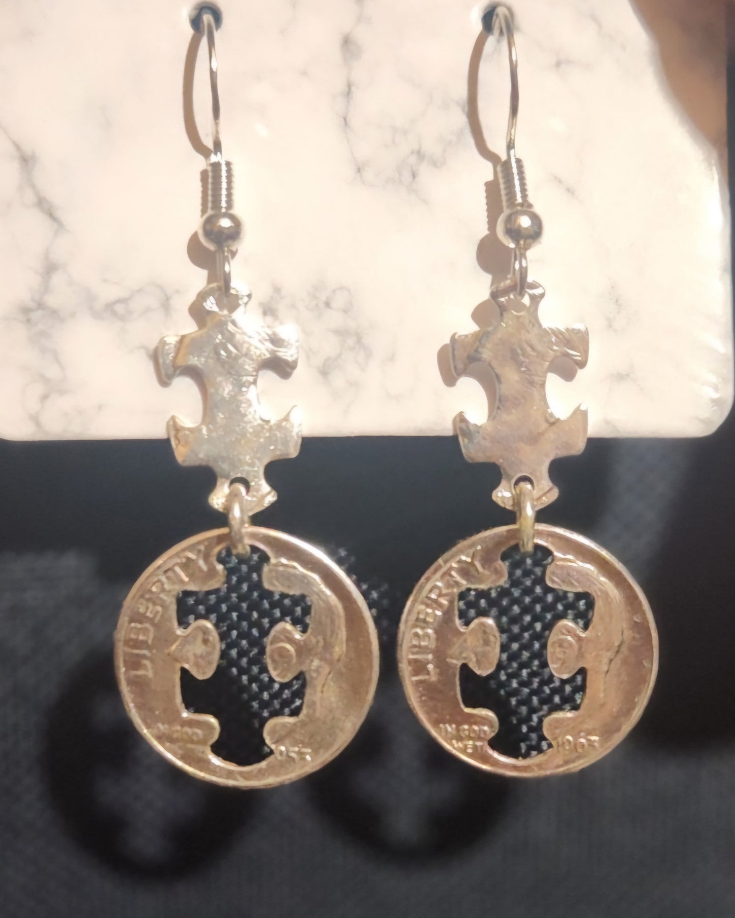 Signature Silver Dime Autism Puzzle Piece Earrings