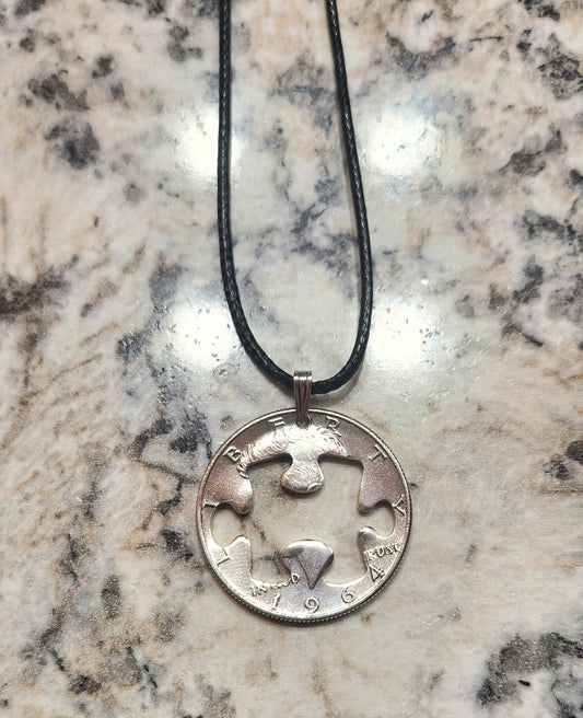Signature Silver Half Dollar Autism Puzzle Necklace