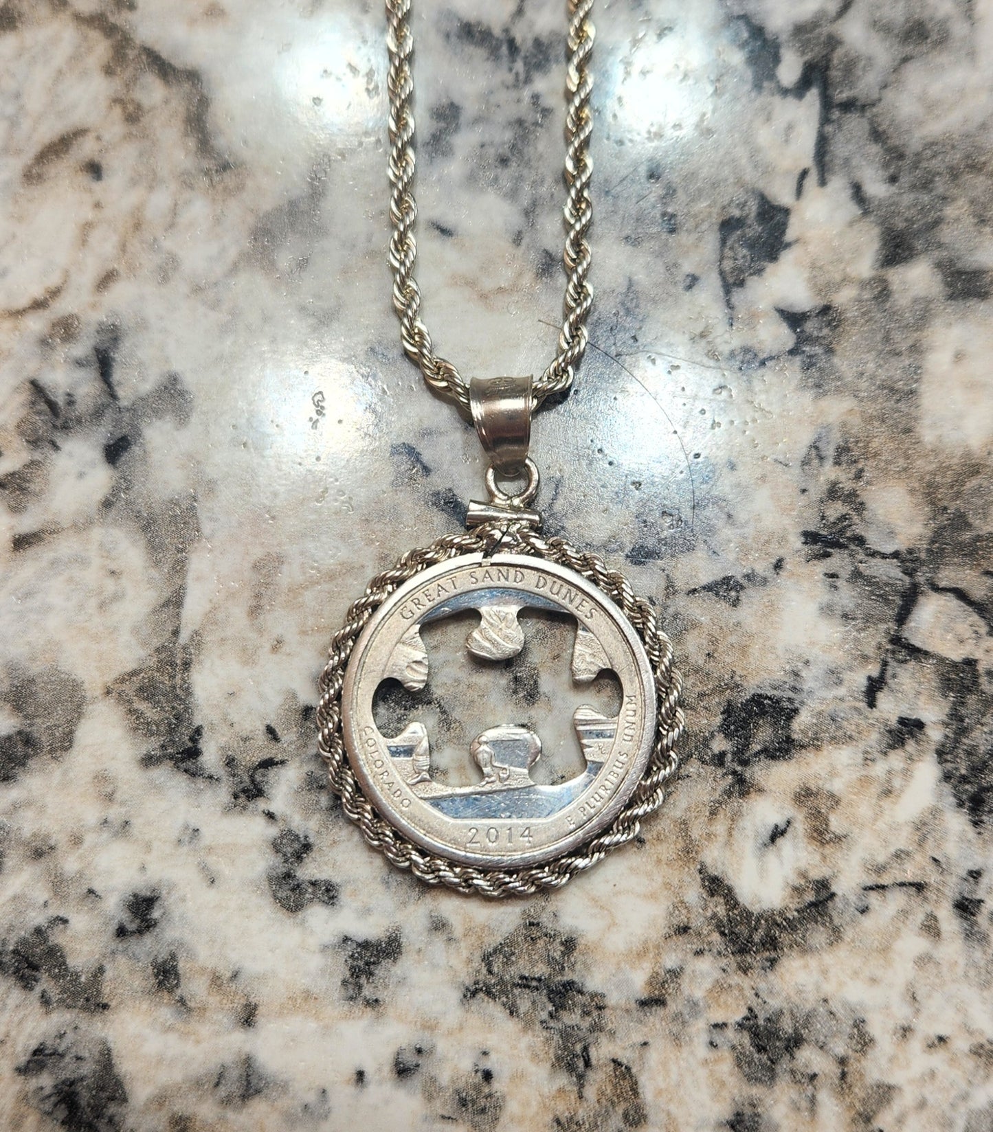 Signature Silver Quarter Autism Puzzle Necklace